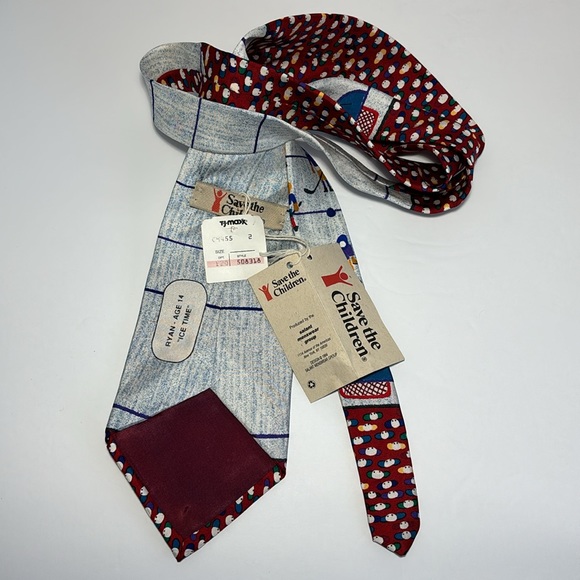 Save The Children Ice Time Hockey Necktie Imported Silk Made In USA NWT 1994 - Picture 6 of 8